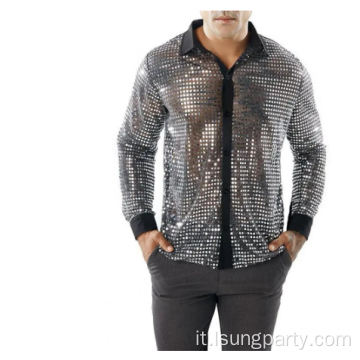 Camicia da paillettes per feste da nightclub luccicante da uomo